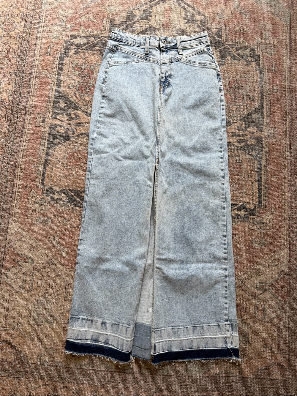 Light Blue Maxi Denim Skirt with Contrast Hem